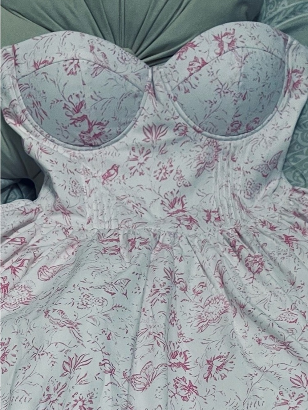 Fashion Nova White Full Circle Dress with Pink Botanical Print